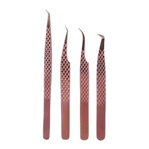 Juego de 4 Pinzas Profesionales para Extensión de Pestañas, con Punta de Fibra Premium, Acero Japonés, Agarre de Diamante, en Elegante Color Rosa - Product Image 1