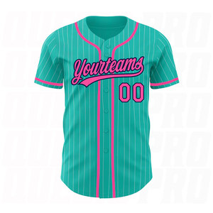 Custom Aqua White Pinstripe Pink Navy Authentic <b>Baseball</b> Jersey Breathable Stitched Athletic Teamwear Custom Logo Sports wear - Product Image 1