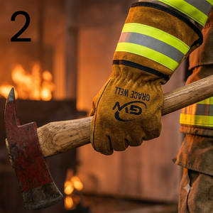 Gants de sécurité en cuir pour la lutte contre les incendies, durables, avec coins renforcés, coutures renforcées, manches longues, résistants à la chaleur, gants de travail de protection - Product Image 3