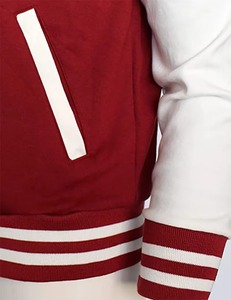 เสื้อแจ็คเก็ตวาร์ซิตี้สีแดงเลือดหมูมีฮู้ด แบบยูนิเซ็กซ์  ตกแต่งลายทาง  ผ้าฝ้ายฟลีซ  ติดกระดุม  แต่งขอบยางยืด - Product Image 5