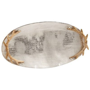 Plateau de service ovale en aluminium élégant avec poignée à motif de branches dorées pour la restauration et l'hôtellerie, idéal pour la table - Product Image 1