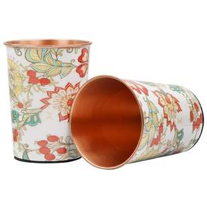 Bouteille d'eau en cuivre design, motif floral artistique, matériau en cuivre, impression Meena, couleur rose, finition brillante, taille 25,3 cm de hauteur - Product Image 5