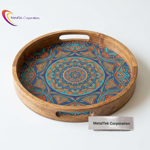 Modern Mango Wood Tray Ottoman with Handles Serving Tray for Living Room Decor Home Gift Idea Handcrafted Wooden Trays For Gifts - Product Image 1