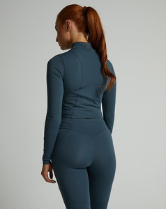 Custom Made Women's Solid 2-Piece Yoga Set <b>High</b> <b>Waist</b> <b>Leggings</b> Full Sleeve Quarter-Zip Jacket Breathable Stretch Activewear - Product Image 2
