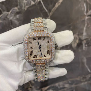 Reloj Mecánico Cuadrado NYC DIAMOND EMPIRE de Lujo, Dos Tonos, Oro Rosa y Plata, con Esfera Completamente Adornada con Moissanita VVS y Números Romanos - Product Image 1