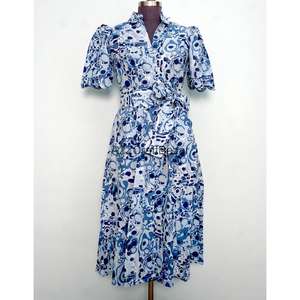 Vestido informal moderno de algodón para mujer, cómodo vestido tipo túnica de algodón, diseño Summer Breeze, midi con estampado floral, vestido informal de tacto suave. - Product Image 3