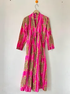 Pink Animal Print Chiffon Midi <b>Dress</b> V-Neck Lantern Sleeve <b>Boho</b> A-Line Wrap Casual <b>Summer</b> <b>Dress</b> - Product Image 5