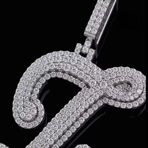 Anchor <b>Pendant</b> With Round Moissanite Stones In Channel Setting 925 <b>Silver</b> Luxury Jewelry Custom <b>Initial</b> Letter Name <b>Pendant</b> - Product Image 2