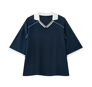 เสื้อฟุตบอลคอวีแบบยูนิเซ็กซ์ ไซส์พลัสสำหรับผู้ชาย ผ้าระบายอากาศเป็นมิตรกับสิ่งแวดล้อม ป้องกันรอยยับ ดีไซน์ทรงบ็อกซี่พร้อมแถบตกแต่ง - Product Image 3