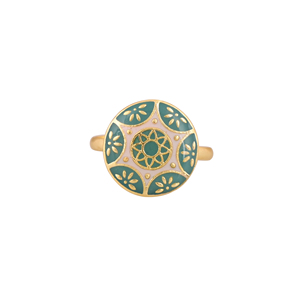 Premium Gold Plated Green Enamel <b>Adjustable</b> <b>Ring</b> for Women Floral Round Party Wear & Wedding Jewelry Gift - Product Image 3