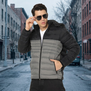 Blouson matelassé à capuche pour homme, couleur et logo personnalisés, fermeture éclair, coupe-vent, vêtements d'extérieur décontractés d'hiver, léger, chaud, coupe régulière - Product Image 3