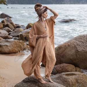 Women's <b>Sequin</b> Embroidered Viscose/Cotton Kimono Robe with Deep V Neck High Cut Bottom Bandeau Bra Ruffles Eco-Friendly Fabric - Product Image 5