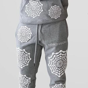Conjunto Deportivo Unisex con Estampado de Telaraña Gris, Sudadera con Capucha de Manga Larga y Pantalones, Ropa Casual de Otoño con Cierre de Cordón - Product Image 2