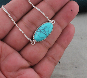 SHREE JAIPUR SILVER Vintage Unisexe/Femme, Argent Sterling 925, Pierre précieuse Turquoise naturelle, ovale horizontale, style Est-Ouest, dentelée - Product Image 1