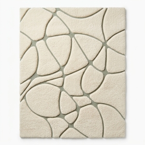 Tapis en laine fait main tufté ivoire sauge, motif abstrait pierre, tapis de luxe moderne sur mesure, décoration intérieure bio, fourni directement par l'usine - Product Image 1