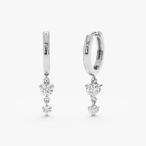 ต่างหูแบบห่วงประดับเพชรสองเม็ดสีเหลืองทอง - Product Image 3