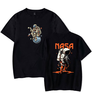 <b>Men's</b> Black Astronaut Front Printed T-Shirt Short Sleeve Casual O-Neck 100% Cotton Breathable Loose Fit Jersey Fabric - Product Image 6
