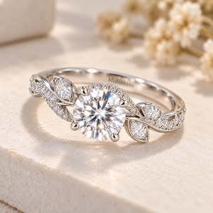 Bague de fiançailles en moissanite taille ronde, en argent sterling 925, motif feuille de vigne, bijoux de mariage pour femme, fabricant sur mesure - Product Image 1