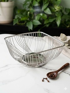 Modern Silver Wire Fruit <b>Basket</b> Decorative Metal Storage Bowl For Kitchen Countertop Dining <b>Table</b> And Home Decor From India - Product Image 5