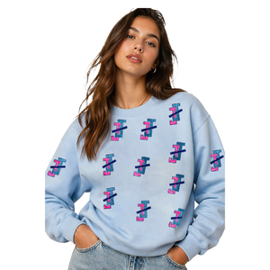 OEM/ODM Wholesale Customized <b>Light</b> Blue 100% Cotton Round-<b>Neck</b> Loose Fit Sequin Embroidery Shiny Sweatshirt for Fall/Winter Wear - Product Image 1
