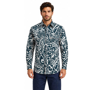 Chemise de travail unisexe haute visibilité à manches longues en coton imperméable antistatique grande taille bleu blanc imprimé tribal respirante et tendance - Product Image 4