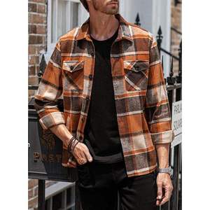 Chaqueta con Capucha de Franela Premium para Hombre, Mezcla de Algodón a Cuadros, Forro Polar Sherpa, Chaqueta de Invierno con Logotipo Personalizado, Cálida, Informal, para Exteriores - Product Image 3