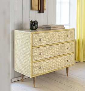 Aparador de madera maciza de mango amarillo con incrustaciones de hueso, 5 cajones, cómoda de almacenamiento, consola decorativa hecha a mano para sala de estar - Product Image 2