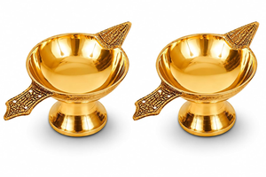 Golden Decorative Brass Diya Traditional <b>Oil</b> <b>Lamp</b> for Puja Mandir Home Temple Office Diwali Ganesh Chaturthi Housewarming - Product Image 3