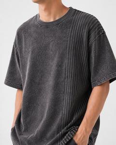 T-shirt en coton à col rond et manches courtes pour homme, coupe oversize, couleur unie, bordure contrastante délavée, style décontracté urbain, écologique, 230g LOW - Product Image 3