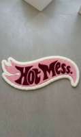 Premium Hot Mess Typografie Handgetufteter Woll-Teppich Rutschfest Modernes Geometrisches Muster Mittellanger Flor Wohnzimmerteppich Rosa Rot