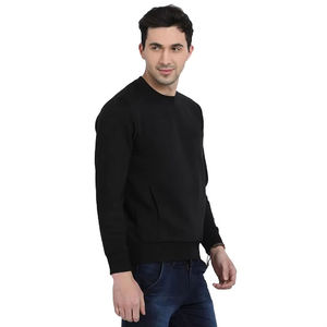 Sweat-shirt à col rond noir pour homme, 100% coton, tricoté, coupe classique, couleur unie, vêtement décontracté pour l'automne - Product Image 2