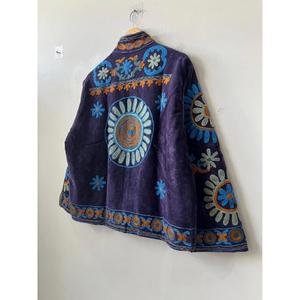 Handmade Cotton Knitted Suzani Velvet Embroidery Reversible Indian Bohemian Festival <b>Jacket</b> Gift Her - Product Image 2