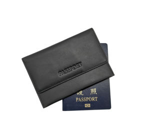 High Quality Castello Genuine Leather Black Minimalist <b>RFID</b> Protected Passport Case Holder Travel <b>Wallet</b> - Product Image 1