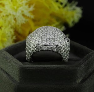 Customized Round Cut Moissanite Dome Pinky <b>Ring</b>, 925 Sterling Silver <b>Iced</b> Out White Gold Plated Hip hop <b>Ring</b> For Unisex - Product Image 5