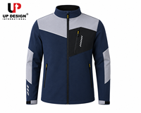 Veste Softshell Homme Personnalisée Hiver Bleu Marine Imperméable Coupe-Vent Doublure Polaire Col Montant Fermeture Éclair Randonnée Tactique Extérieur OEM