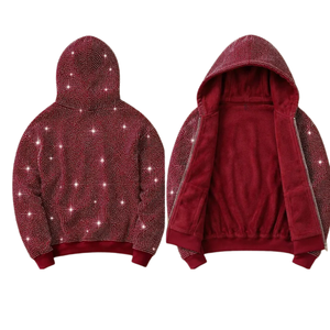 Sudadera con Capucha Personalizada de Fábrica Directa con Pedrería, Brillante y Adornada con Cristales, de Forro Polar, a la Moda, Venta al por Mayor a Granel - Product Image 1