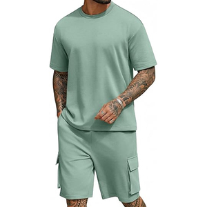 Men 2 Piece Set Manufacturer 220 GSM Cotton T Shirt Cargo Shorts Set Oversized Summer Casual OEM Custom Logo <b>Bulk</b> - Product Image 1
