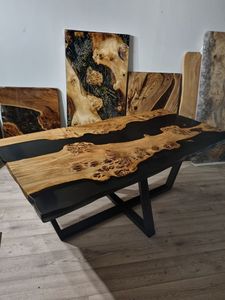 Table à manger rectangulaire moderne en bois massif et résine, 6 places, faite à la main, pour usage scolaire et en supermarché, mobilier de salle à manger durable - Product Image 2