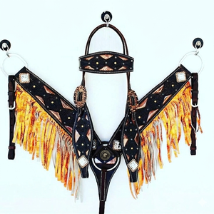 Conjunto de cabezada y pechera de cuero genuino estilo Western, de última tendencia, de una oreja, bicolor, con tallado a mano. Proveedor y fabricante. - Product Image 1
