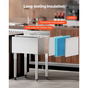 Contenitore per Ghiaccio in Acciaio Inox da 61 L per Cucine Commerciali, con Coperchio Scorrevole 24 X 19 X 37, Portabottiglie Regolabili - Product Image 3