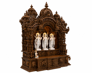 Luxury Ram Darbar Wooden Pooja Temple for USA Traditional Hindu Pooja <b>Mandir</b> for Home with Storage Drawers Sagwan Wood Puja Ghar - Product Image 3
