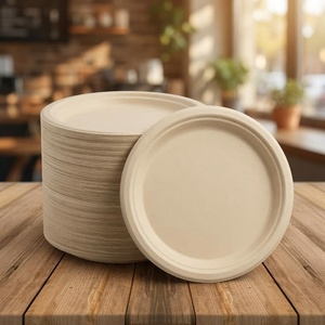 Nouvelles assiettes jetables en fibre de canne à sucre de 6 pouces, compostables, rondes, pour collations, desserts et services de restauration, utilisation à emporter - Product Image 1