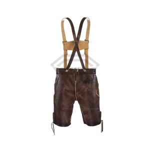 Shorts en cuir bavarois de qualité supérieure, couleur marron uni, taille élastique, coupe ajustée, écologiques, anti-plis - Product Image 4