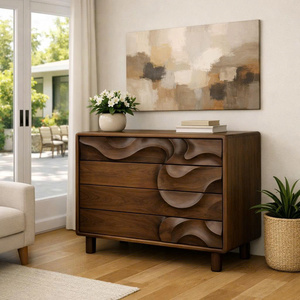 Modern Wooden <b>Sideboard</b> With Wave Carving Design For Living Room Home Furniture Midcentury Modern <b>Storage</b> Cabinet - Product Image 3