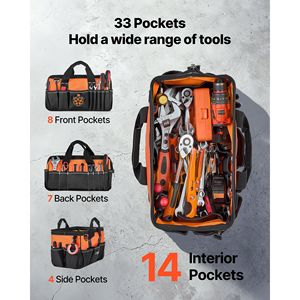 Sac à dos pour outils portable de 15,7 pouces avec 33 poches, poignée souple et bandoulière réglable - Product Image 2