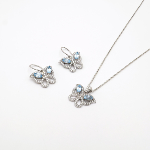 Royal Blue Topaz Marquise Shape Pendant and <b>Stud</b> <b>Earrings</b> <b>Set</b> Stylish Gemstone Jewelry Fashion Accessory - Product Image 1