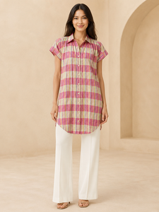 Camisa a rayas de manga corta con botones para mujer, blusas informales de verano - Product Image 4