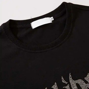 T-shirts personnalisables pour hommes, col rond, coupe courte, effet délavé, avec strass, coupe régulière, respirants, 100% coton, vente en gros, marque privée, haute qualité - Product Image 3