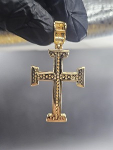 Pendentif croix avec micro-pavé de strass en cristal, plaqué argent 925, charme religieux hip-hop pour homme - Product Image 1