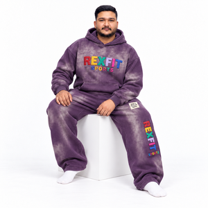 Conjunto Deportivo Morado Lavado, Unisex, de Felpa, con Pantalones Anchos, Estilo Urbano, con Bordado Personalizado, Etiquetas Personalizadas, Ropa Casual de Otoño - Product Image 1
